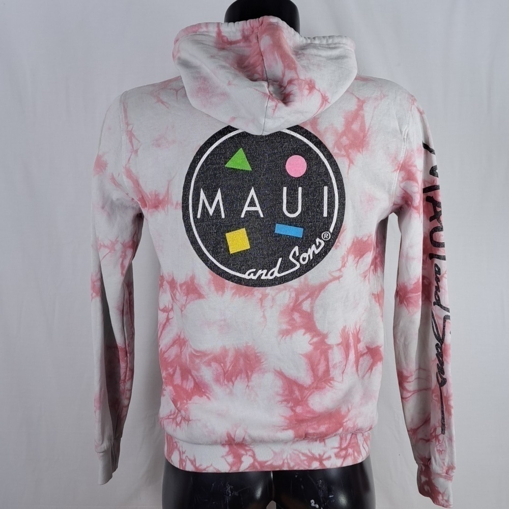 Maui & Sons spell out SM distressed pink tie dye pullover hoodie sweatshirt